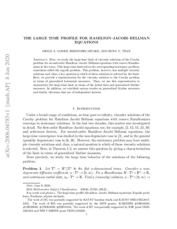 (PDF) The large time profile for Hamilton–Jacobi–Bellman equations