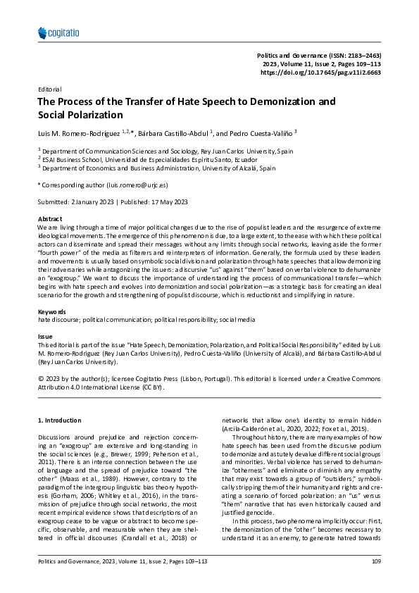 (PDF) The Process of The Transfer of Hate Speech to Demonization and ...