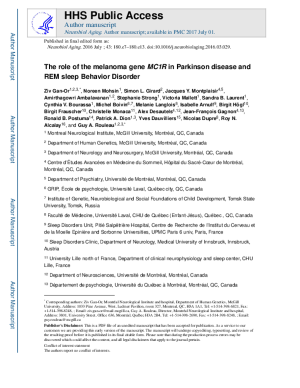 (PDF) The role of the melanoma gene MC1R in Parkinson disease and REM ...