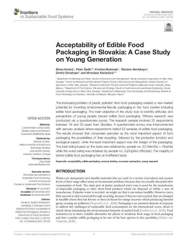 (PDF) Acceptability of Edible Food Packaging in Slovakia A Case Study