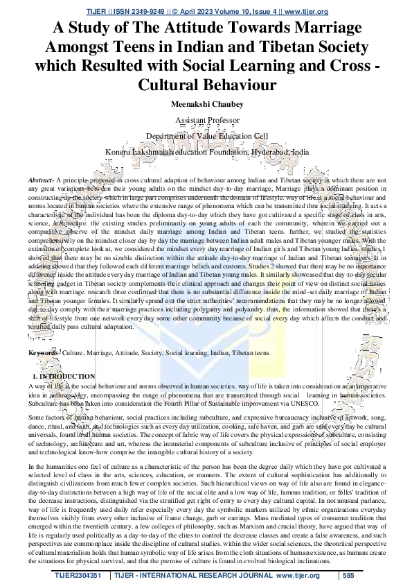 (PDF) A Study of The Attitude Towards Marriage Amongst Teens in Indian ...