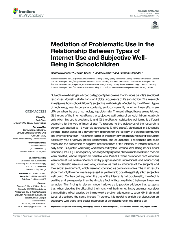(PDF) Mediation of Problematic Use in the Relationship Between Types of ...