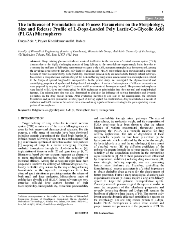 (PDF) The Influence of Formulation and Process Parameters on the ...