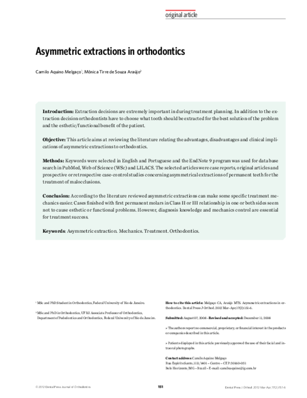 (PDF) Asymmetric extractions in orthodontics