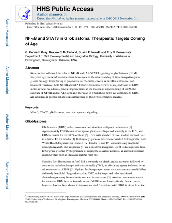 (PDF) NF-κB and STAT3 in glioblastoma: therapeutic targets coming of age