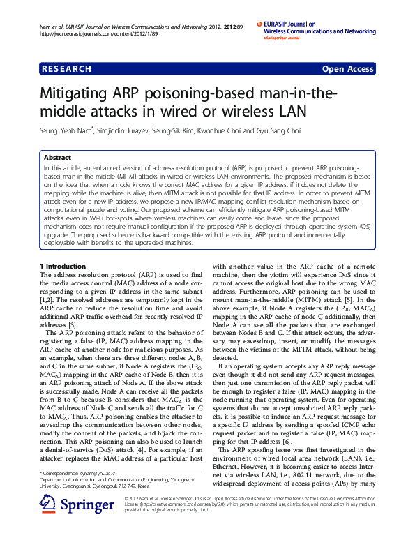 (PDF) Mitigating ARP poisoning-based man-in-the-middle attacks in wired ...