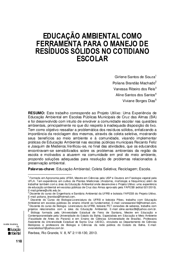 (PDF) Educação ambiental como ferramenta para o manejo de resíduos ...