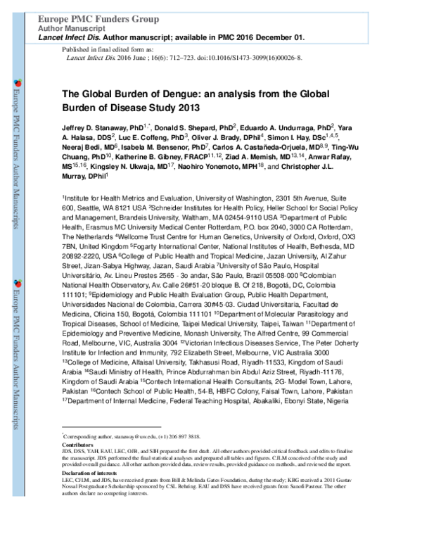 (PDF) The global burden of dengue: an analysis from the Global Burden ...