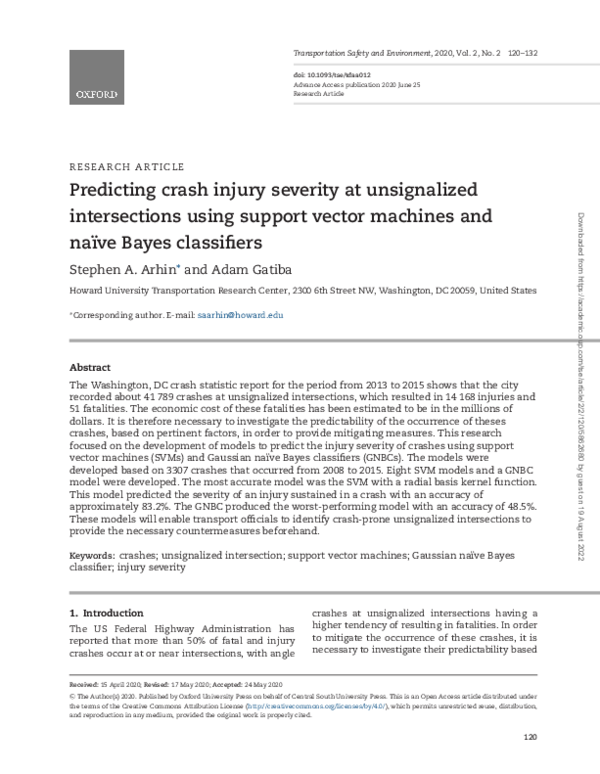 (PDF) Predicting crash injury severity at unsignalized intersections ...