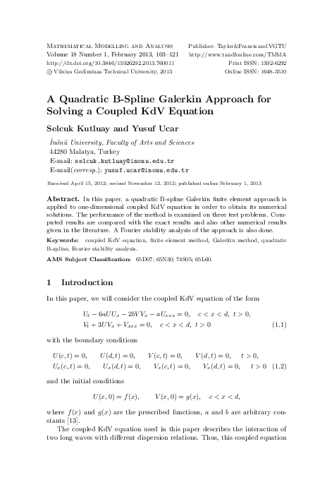 (PDF) A Quadratic B-Spline Galerkin Approach for Solving a Coupled KDV ...