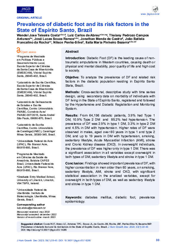 (PDF) Prevalence of diabetic foot and its risk factors in the State of ...