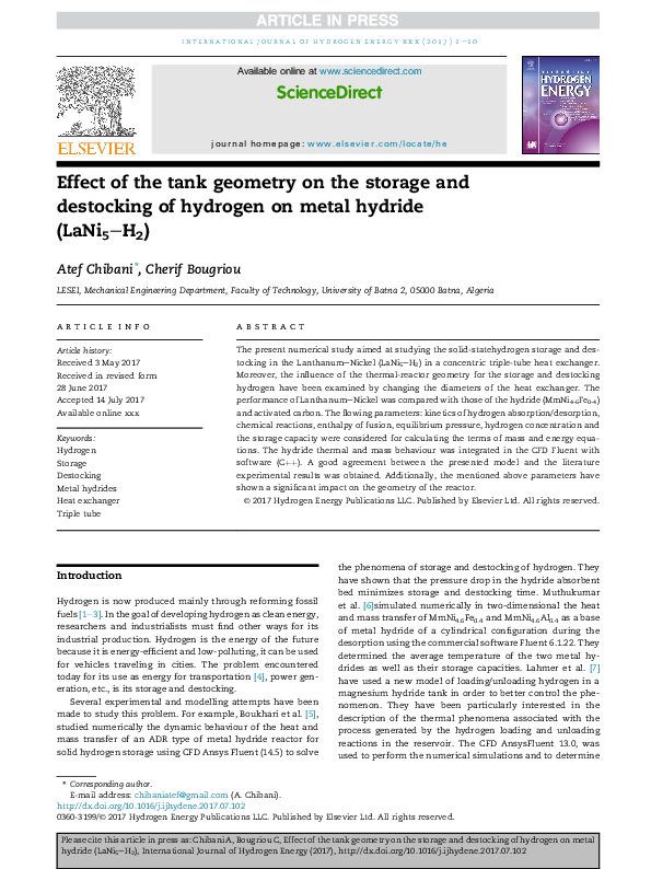 (PDF) Effect of the tank geometry on the storage and destocking of ...