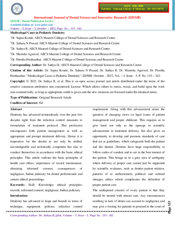 (PDF) Medicolegal Cases in Pediatric Dentistry