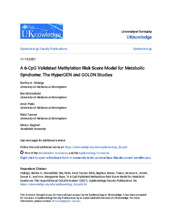 (PDF) A 6-CpG Validated Methylation Risk Score Model for Metabolic ...