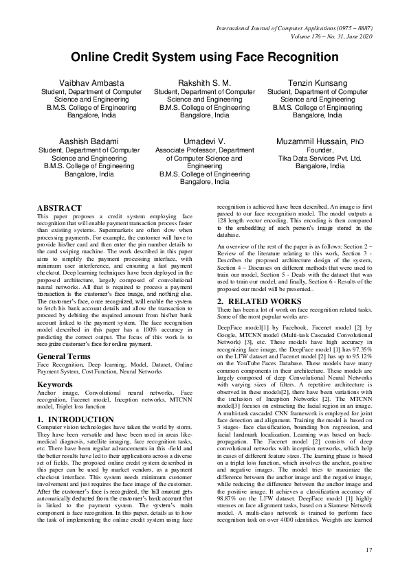 (PDF) Online Credit System using Face Recognition