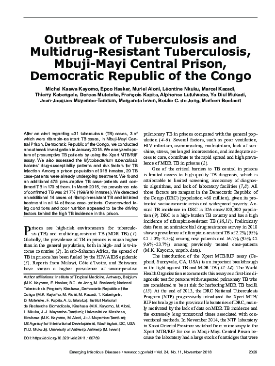 (PDF) Outbreak of Tuberculosis and Multidrug-Resistant Tuberculosis ...