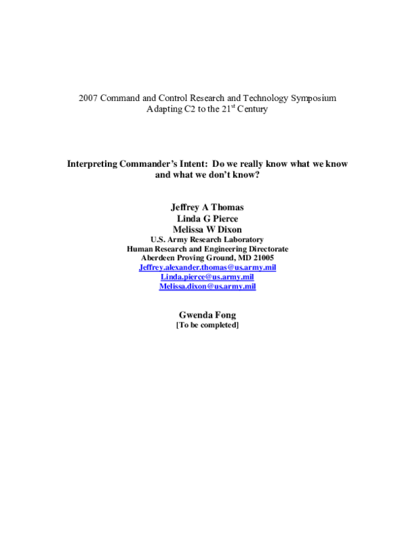 (PDF) Interpreting Commander's Intent: Do We Really Know What We Know ...