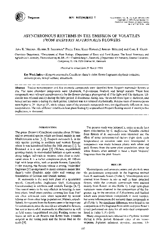 (PDF) Asynchronous Rhythms in the Emission of Volatiles from Hesperis ...