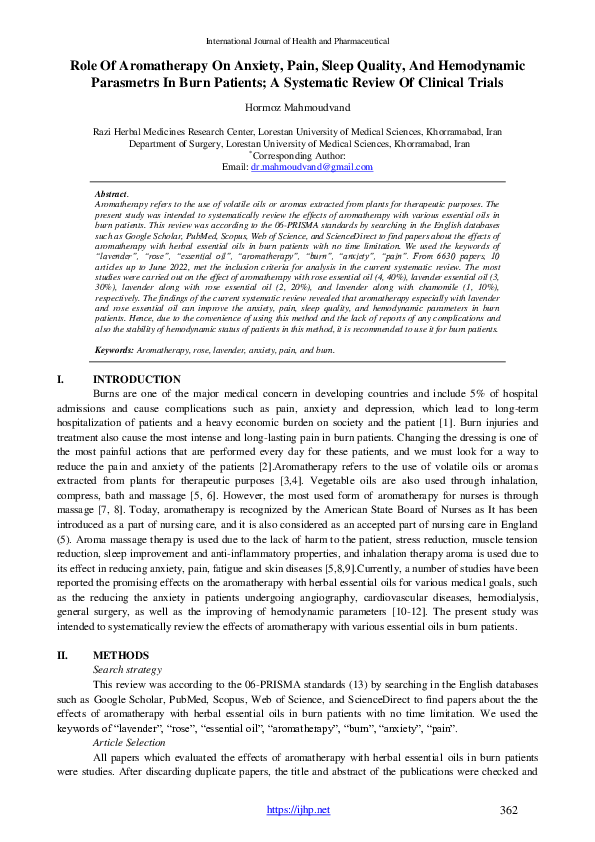 (PDF) Role Of Aromatherapy On Anxiety, Pain, Sleep Quality, And ...