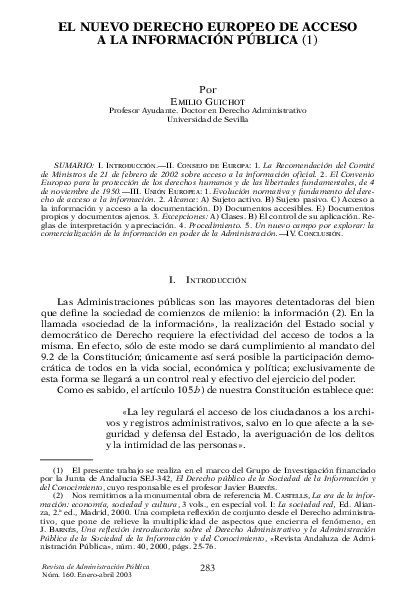 (PDF) El Nuevo Derecho Europeo De Acceso a La Información Pública
