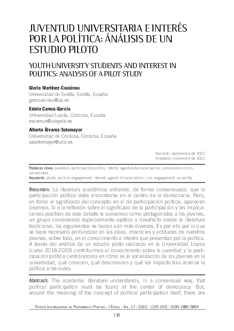 Juventud universitaria e interés por la política