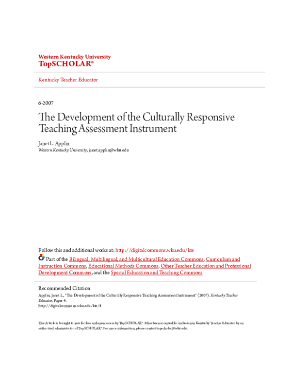 (PDF) The Development of the Culturally Responsive Teaching Assessment ...