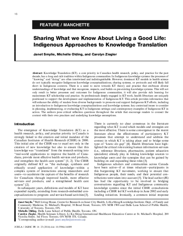 (PDF) Sharing What we Know About Living a Good Life Indigenous