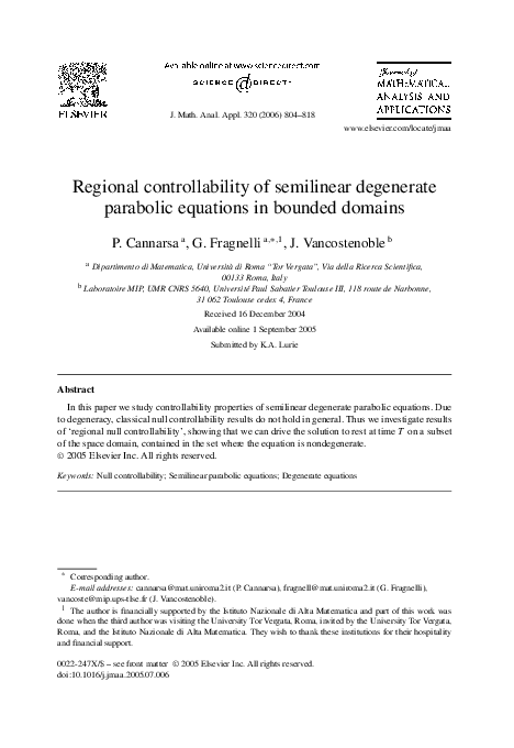 (PDF) Regional controllability of semilinear degenerate parabolic ...