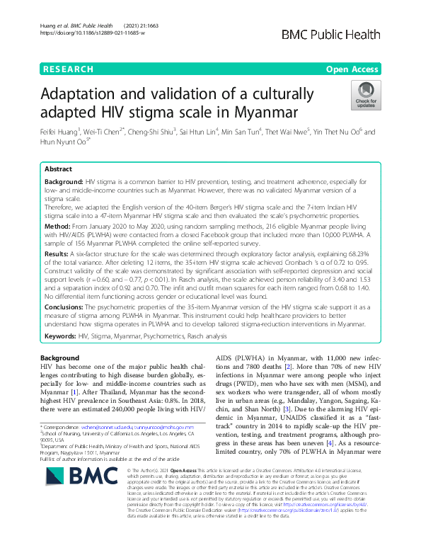 (PDF) Adaptation and validation of a culturally adapted HIV stigma ...
