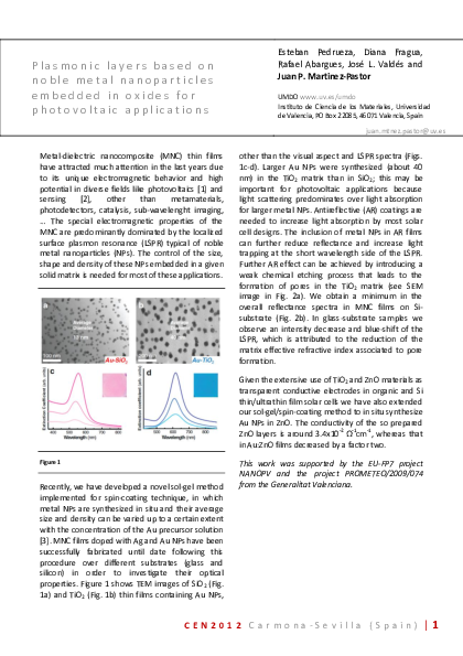 (PDF) Plasmonic layers based on noble metal nanoparticles embedded in ...
