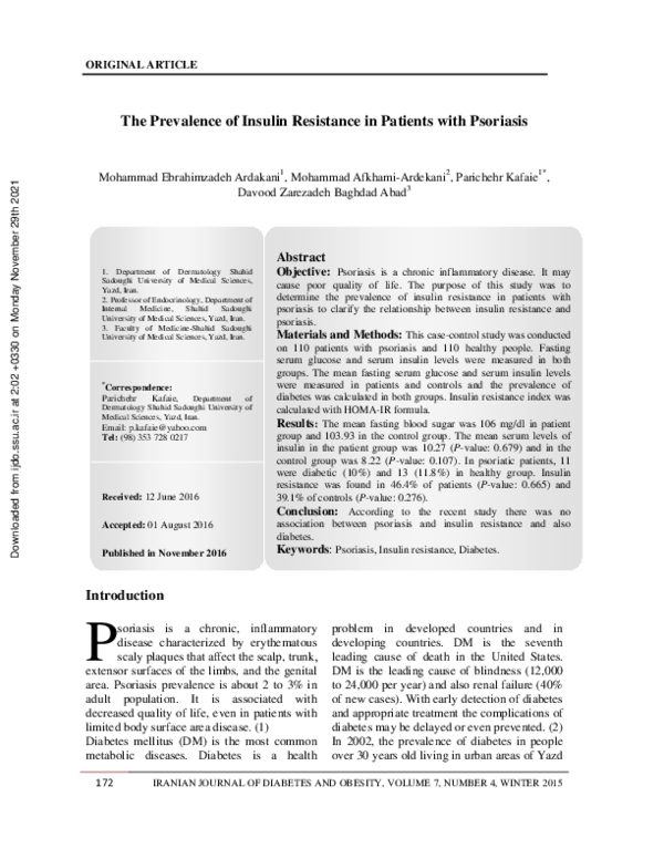 (PDF) The Prevalence of Insulin Resistance in Patients with Psoriasis