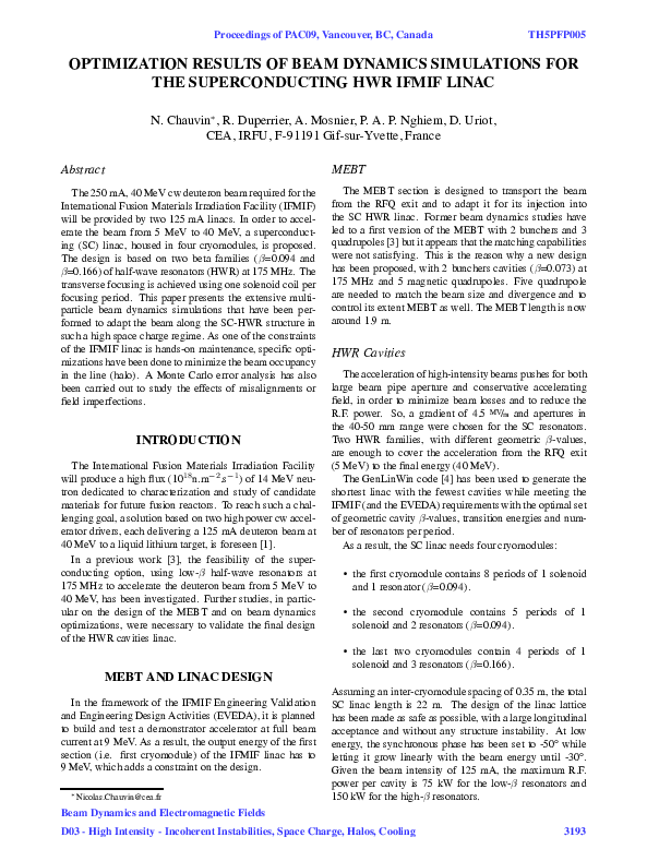 (PDF) Optimization Results of Beam Dynamics Simulations for the ...