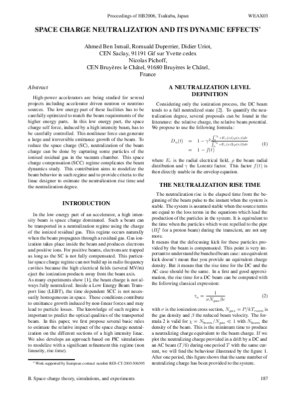 (PDF) Space Charge Neutralization and its Dynamic Effects