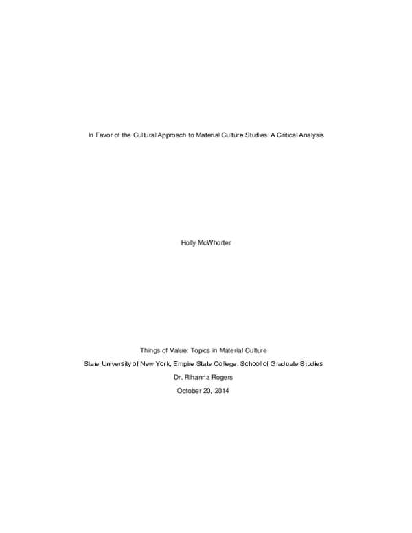 (PDF) In Favor of the Cultural Approach to Material Culture Studies - A ...