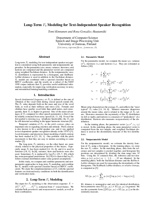 (PDF) Long-term f0 modeling for text-independent speaker recognition