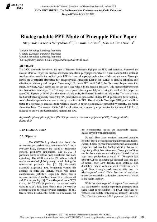 (PDF) Biodegradable PPE Made of Pineapple Fiber Paper Stephanie