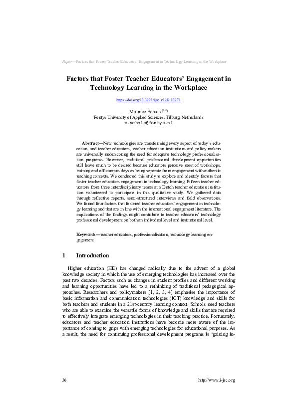 (PDF) Factors that Foster Teacher Educators’ Engagement in Technology ...