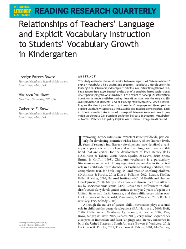 (PDF) Relationships of Teachers’ Language and Explicit Vocabulary ...
