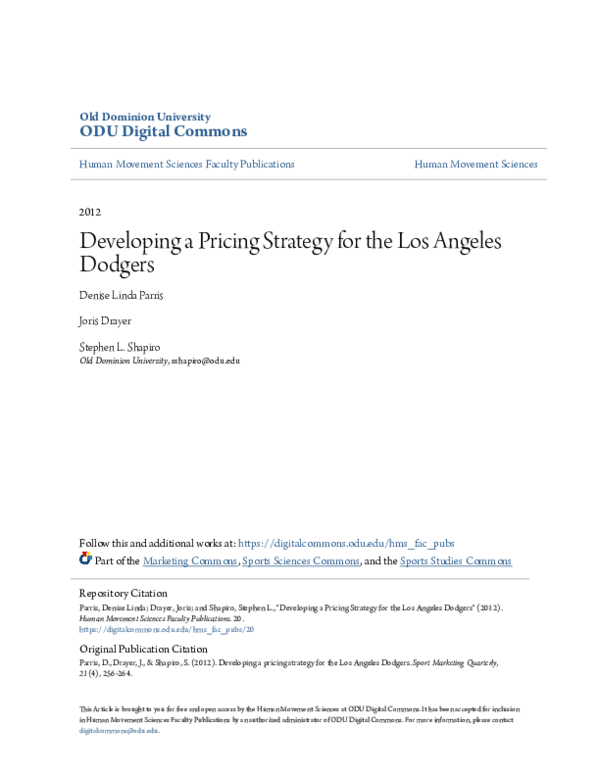 (PDF) Developing a Pricing Strategy for the Los Angeles Dodgers