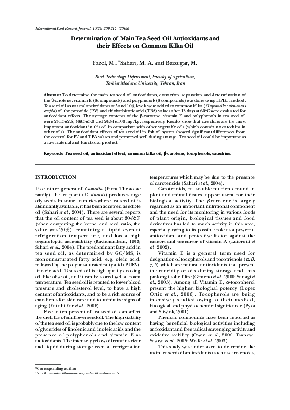 (PDF) Determination of Main Tea Seed Oil Antioxidants and their Effects ...
