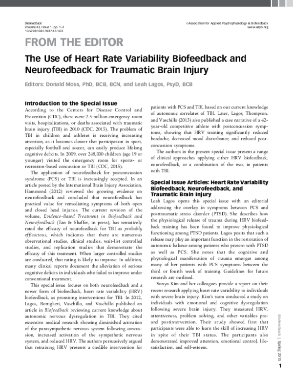 (PDF) The Use of Heart Rate Variability Biofeedback and Neurofeedback ...