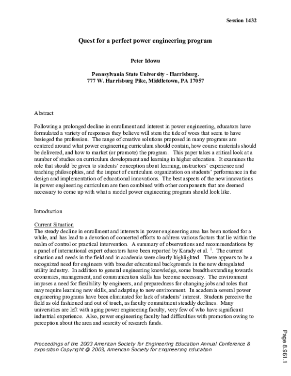 (PDF) Quest For A Perfect Power Engineering Program
