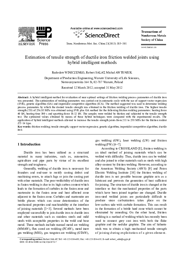(PDF) Estimation of tensile strength of ductile iron friction welded ...