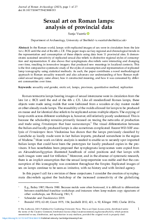 Sexual art on Roman lamps: analysis of provincial data