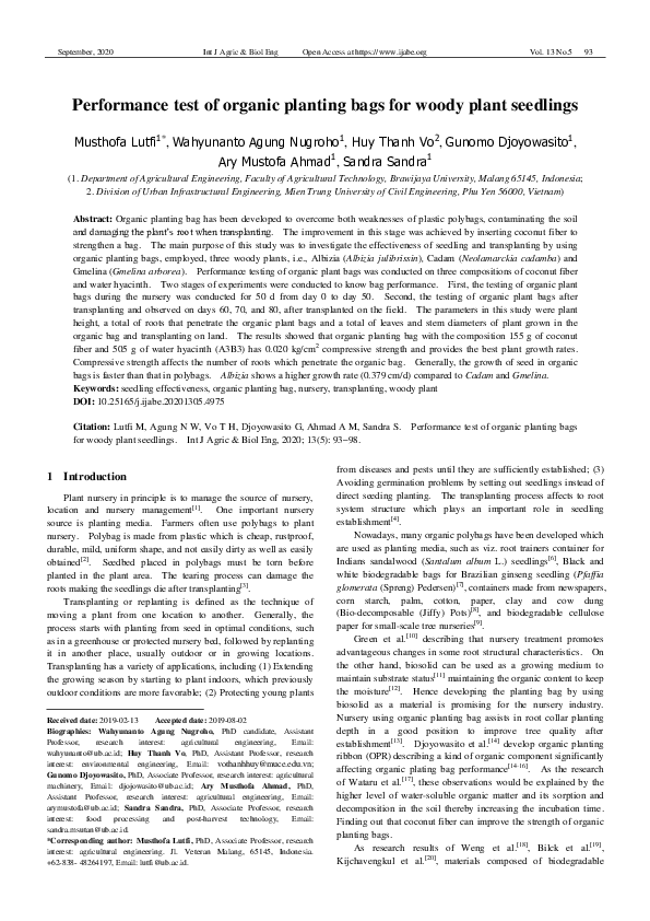 (PDF) Performance test of organic planting bags for woody plant seedlings