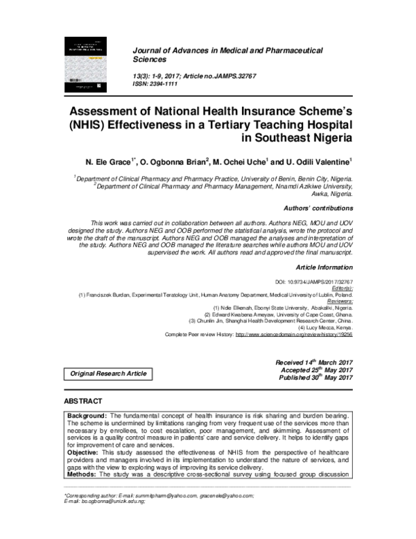 (PDF) Assessment of National Health Insurance Scheme’s (NHIS ...