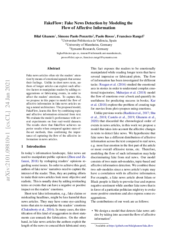 (PDF) FakeFlow: Fake News Detection by Modeling the Flow of Affective ...