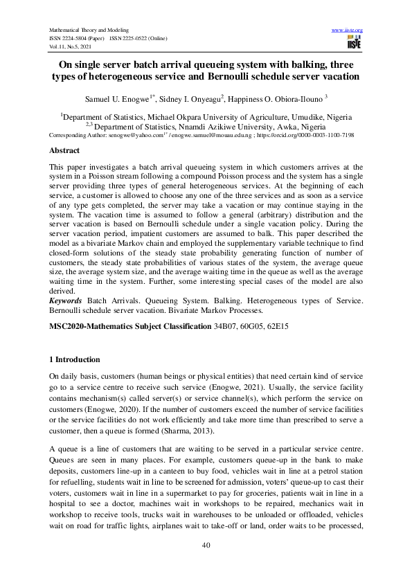 (PDF) On single server batch arrival queueing system with balking ...