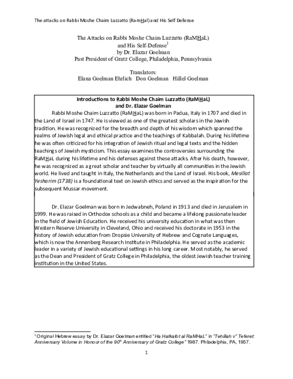 (DOC) The attacks on the RamChal's and his defense