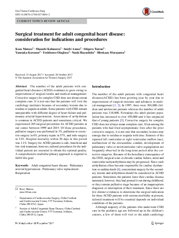 (PDF) Surgical treatment for adult congenital heart disease ...